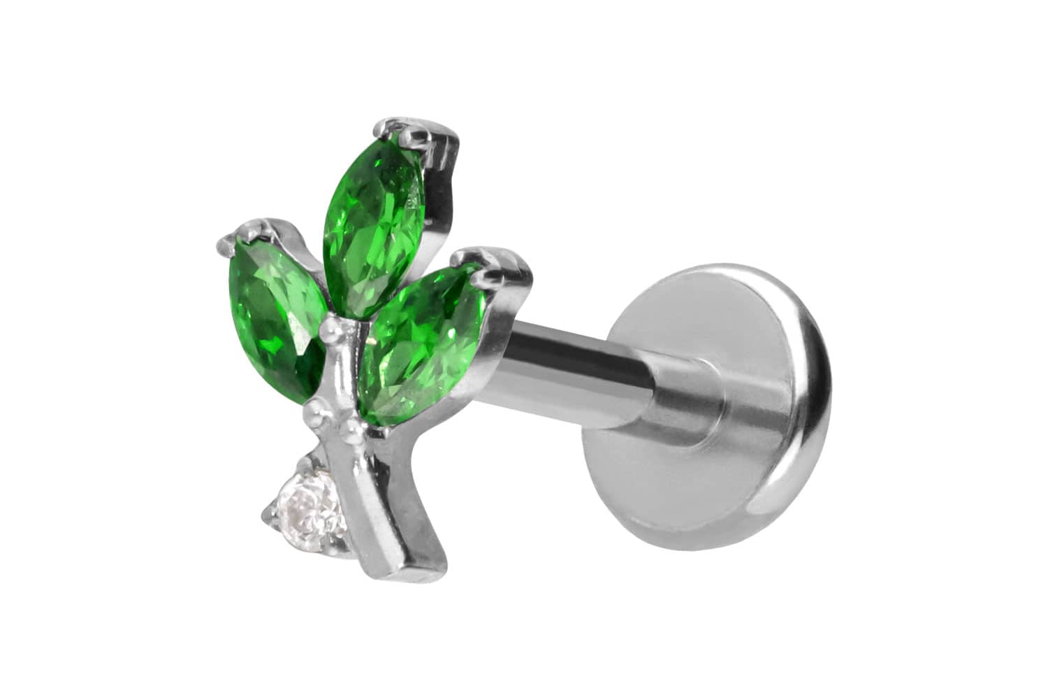 Titan Labret Piercing mit Push Fit KRISTALLZWEIG